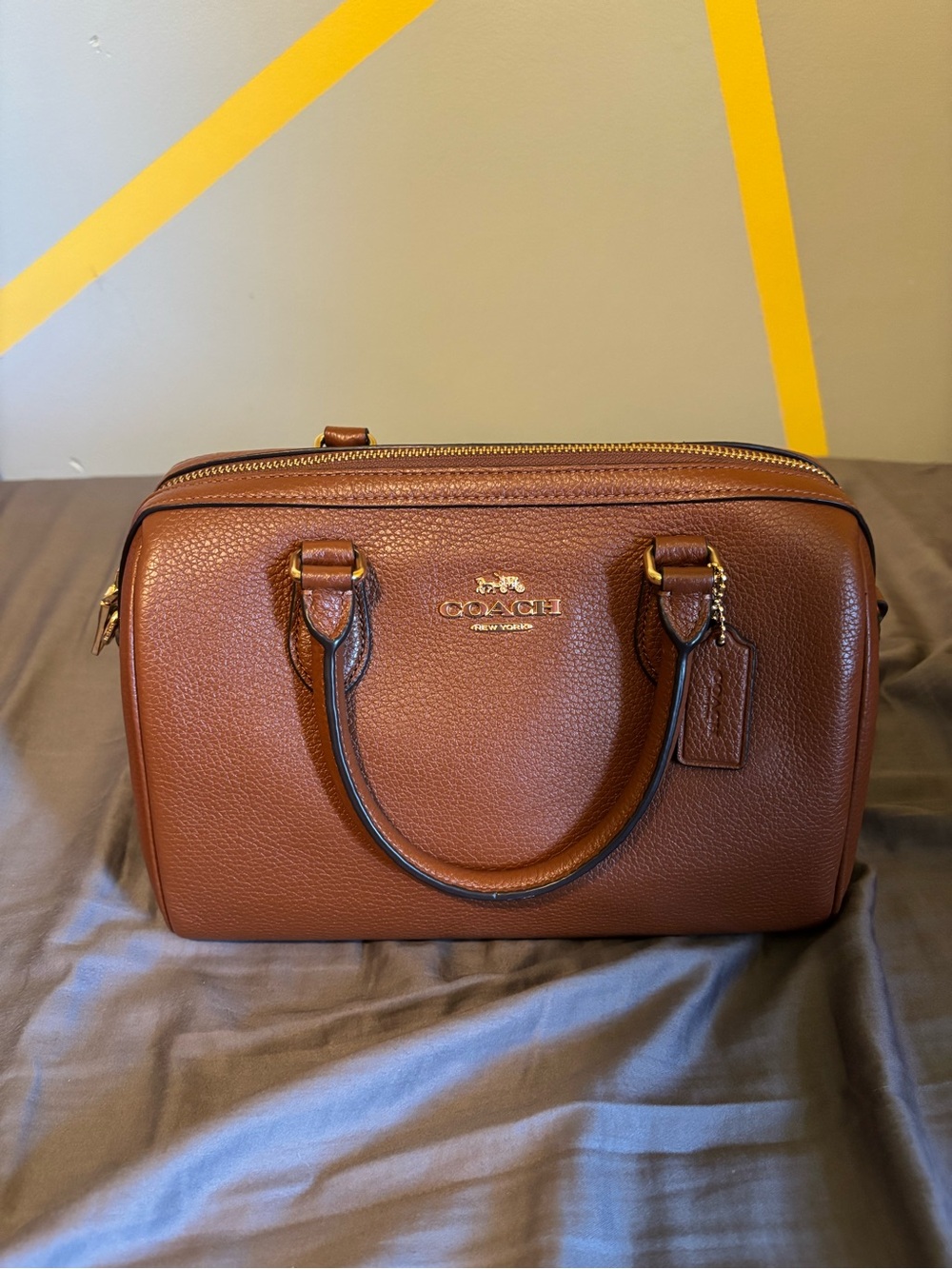 Coach Brown Pebbled Leather Bowler Satchel with Gold Hardware